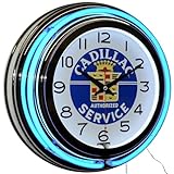 Cadillac Authorized Service Blue Double Neon Advertising Clock Man Cave Garage Decor