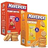 Mavericks Sandwich Crackers Variety Pack - Peanut Butter & Cheddar Snack Crackers, Whole Grain - 2 Boxes (6 Snack Packs of Each)