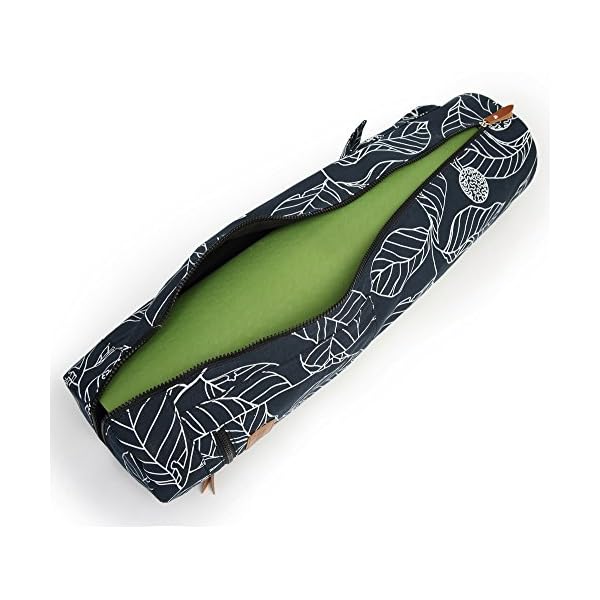 ELENTURE Full-Zip Exercise Yoga Mat Carry Bag with Multi-Functional Storage Pockets, Black Leaf