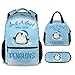 CUNEXTTIME Penguin Backpack with Lunch Box, Set of 3 School Backpacks Matching Combo for Girls Boys, Cute Blue Bookbag and Pencil Case Bundle