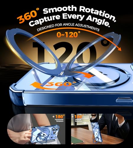 Image of Soft Case for iPhone 17 Pro with 360 Rotating Magnetic Stand, Compatible with Mag-Safe, 4X MIL-Drop Protection, Lightweight Glossy Anti-Yellowing Clear Back Phone Cover for iPhone 17 Pro 6.3 inch, Blue