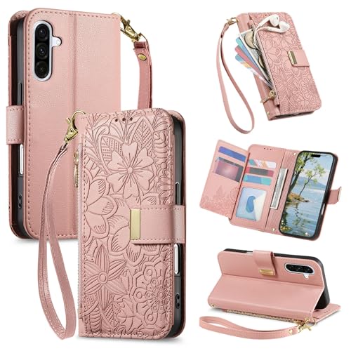 Coque Samsung A56 5G haut de gamme à motif floral en relief rose