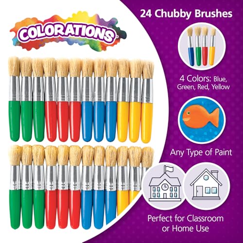 Colorations Stubby Plastic Brushes, Set of 24, Kids Paint Brushes, Paint Brushes for Children, School Art Supplies, Art Supplies, Craft Projects, Ideal for Small Hands, Ideal for Most Paint Mediums - Image 2