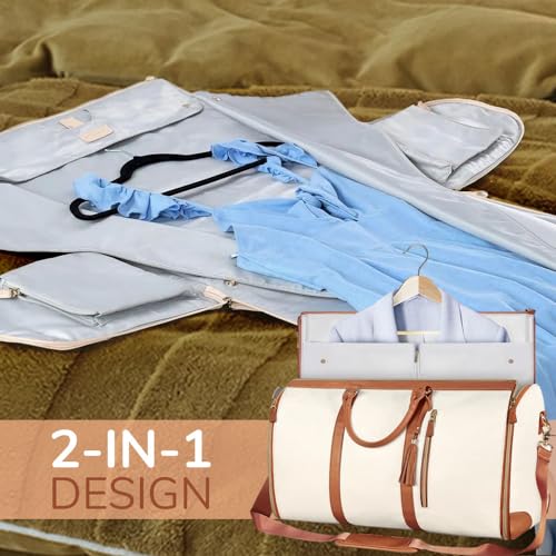 Bolsa de bagagem multifuncional, 2 em 1, conversível, de couro, para pendurar, bolsa de viagem para