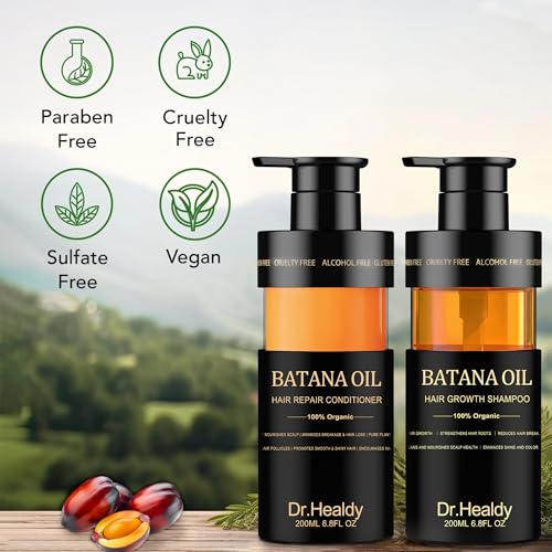 Image of Batana Oil Shampoo and Conditioner Set - for Hair Growth,Thickening & Hydration,Sulfate Free - Fights Hair Loss & Clarifies Scalp -Root Activator Shampoo for Men (6.8 Fl Ozx2)
