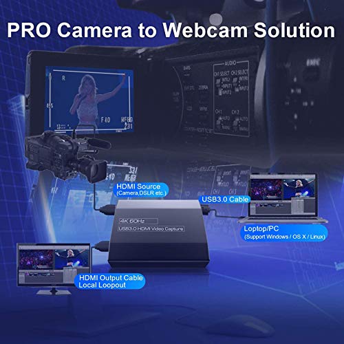 ANSTEN Video Capture Card, HDMI to USB3.0 4K@60HZ Game Capture Device Support Windows Linux OS X System OBS YouTube Twitch Streaming and Recording for PS4 Xbox One Game Use