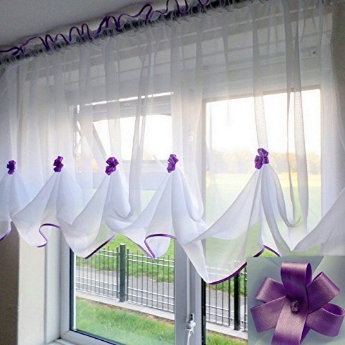 Katiesboutique ltd Beautiful White Voile Net Curtain Piping (114"x29.5", Lilac)