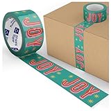 Merry Christmas Tape Joy Star Design Decorative Packing Tape Cute Holiday Printed Packaging, Gifts and Small Business Shipping - Green Red Pink, 1.88" x 55 Yards (165 feet)