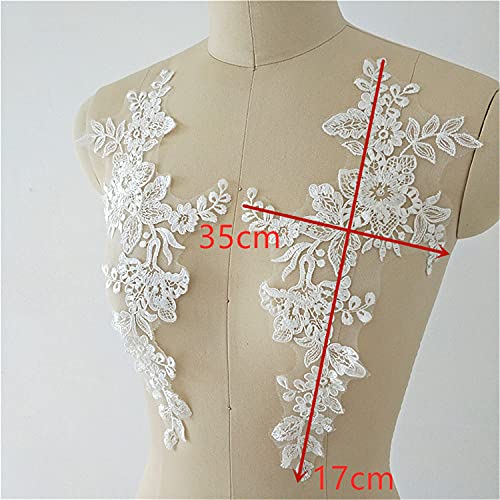 Mirror Pair Corded Lace Applique Embroidery Flower Leaf Ivory Lace Motif Wedding Dress Diy Accessories Lace Decoration #TOP5