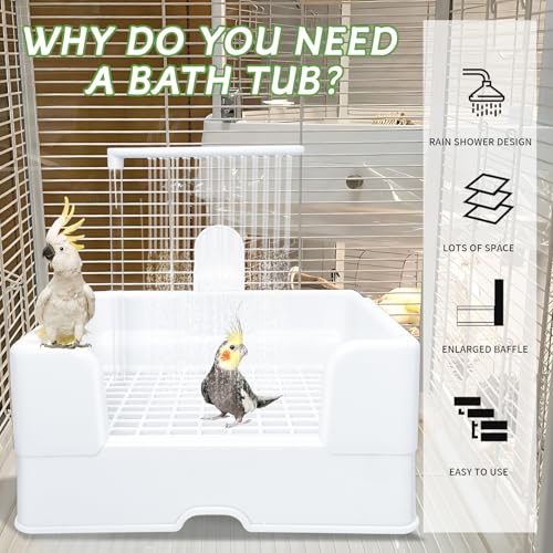 Image of Parakeet Bath, Parrot Bird Bathtub for Cage,Parrot Automatic Bathtub with Shower,for Parakeet /Psittacus Erithacus /Lovebirds /Budgies, white