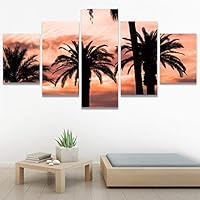 SIGNWIN 5 Panel Canvas Wall Art Multicolor Nature Neon Photography Trees Tropical for Home Decorations Ready to Hang - 60