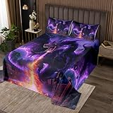 Loussiesd Drachen Tagesdecke 240x260cm 3D Drachen Steppdecke War Mythologie Ancient Wildtiere Feuer Bettüberwurf Magie Sterne Stars Drucken Wohndecke Dekoration Doppelbett Gesteppt
