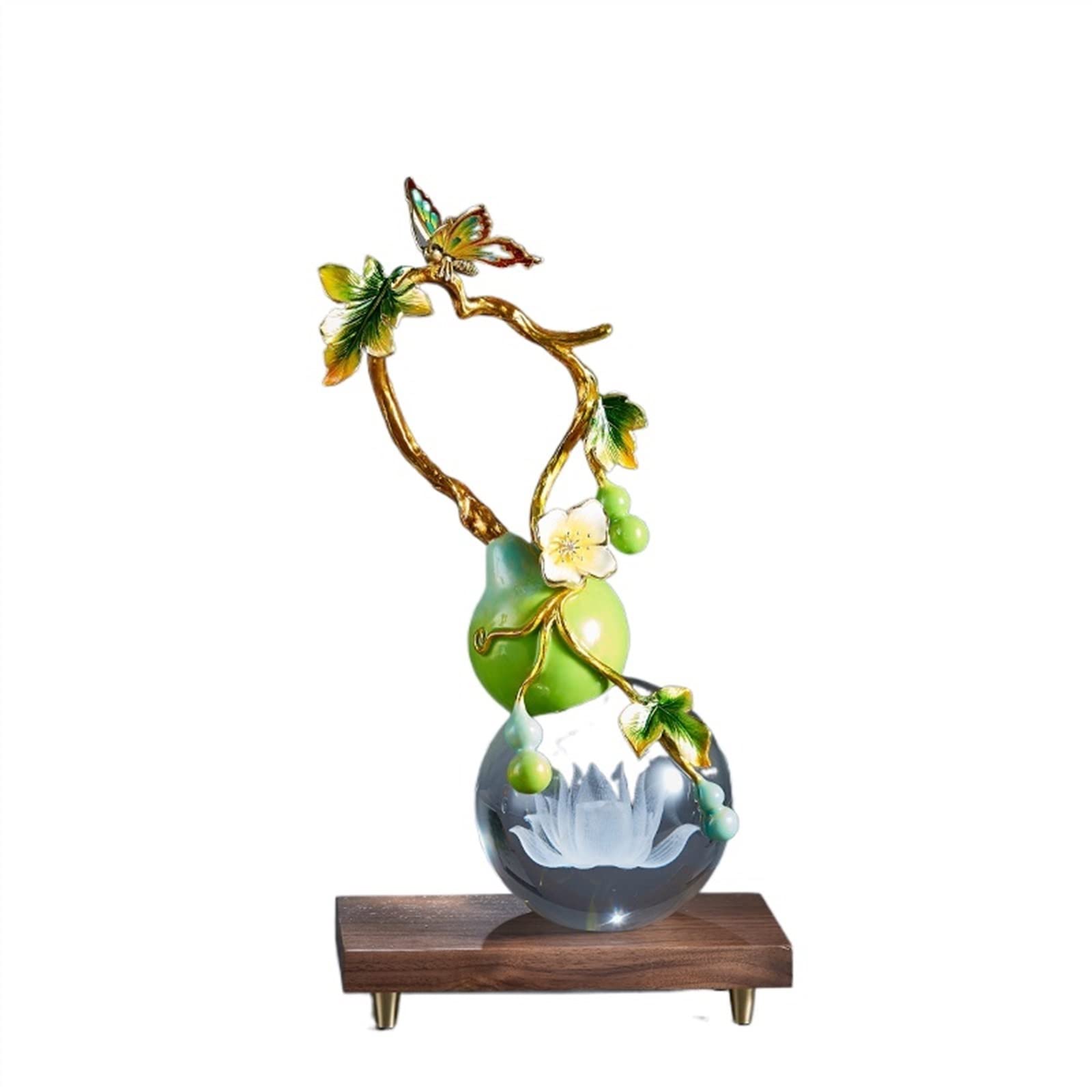 BHGFYXBS Tabletop Figurines Desktop Statue Ornament Crystal Ball Laser Carving Decoration Home Decoration Ornament Bedroom Gourd Shape Decoration Office Knickknacks,Green-L