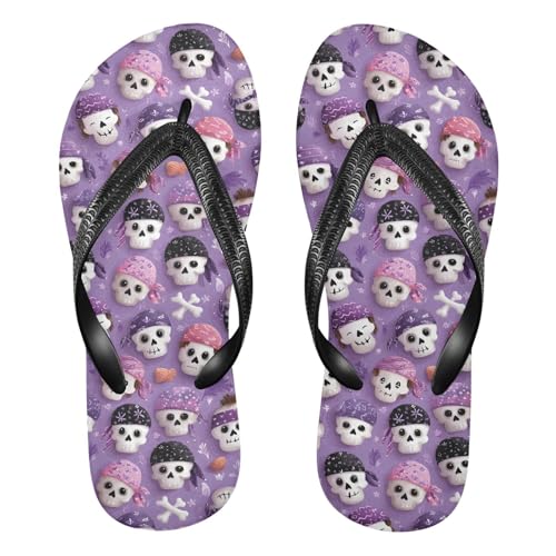 Flip Flop Sandals Cute Skulls Print for Women Men Beach Outdoor XS