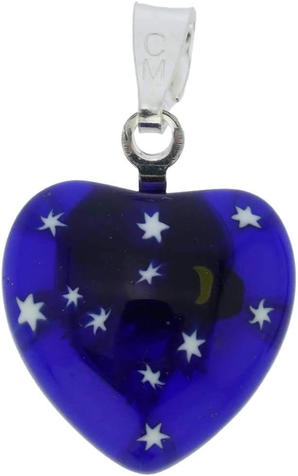 Glass Of Venice Murano Glass Millefiori Heart Pendant - Silver Starry Night