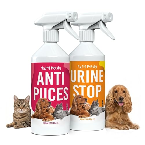 Spray anti puces et marquage urinaire chat chien Petsly stop pipi meuble textile 2x500ml