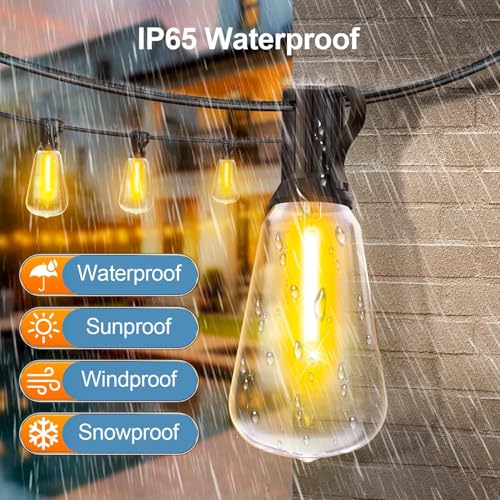 Outdoor String Led Patio Lights: 65Ft 20M Outside Waterproof Light with Remote Dimmable ST38 Shatterproof Bulb Connectable Hanging Outdoor Electric Lighting for Backyard Yard Gazebo Porch Party