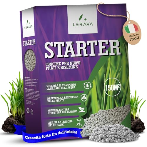 LERAVA STARTER concime prato autunno (150 m²) - ad alto contenuto di fosforo - favorisce crescita forte e resistenza del prato - attiva una rapida germinazione - fertilizzante per risultati visibili