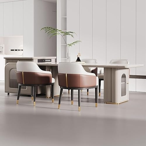 Miniatura 6 de Sillas de comedor, Century Modern sillas de comedor con brazos, asiento de cuero y patas de metal, sillas para comedor (gris)