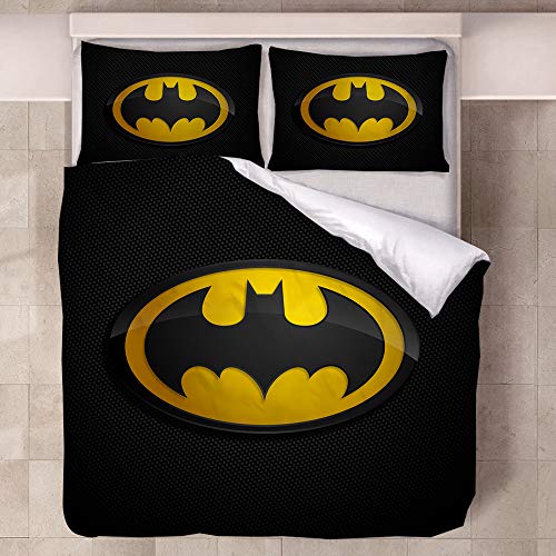 Housse de Couette Batman,garçon,1Housse de Couette 220x240 cm, Impression en 3D,avec Fermeture Éclair Housse de Couette +2 Taies d'oreiller 50x75cm Cover