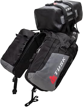 Tusk Excursion Rackless Luggage System w/X-Small Dry Duffel Tail Bag Standard Heat Shield Black/Grey For Suzuki V-Strom 650 ABS Adventure 2012-2015