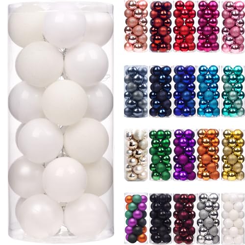 Emopeak 24Pcs Christmas Balls Ornaments for Xmas Tree - 2.5 Inch Shatterproof Christmas Tree Decorations Hanging Ball for Holiday Wedding Party Decoration White