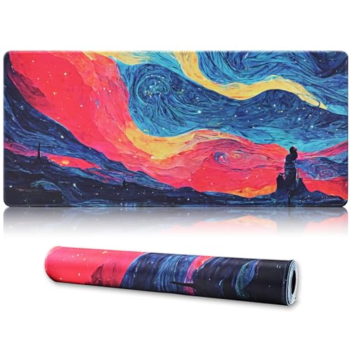Jahosin Large Gaming Mouse Pad with Stitched Edges,[35.4x15.7In] Extended Mouse Pad with Non-Slip Natural Rubber Base for Gamer/Desktop/Office/Home-90x40 Starrysky
