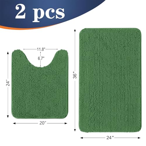 Image of OLANLY Bathroom Rugs Sets 2 Piece, Soft Absorbent Chenille Bath Mats and U-Shaped Contour Toilet Mat Area Rug Set, Machine Washable Bath Carpet, Home Decor Accessories(36 inchx24 inch+24 inchx20 inch, Olive Green)