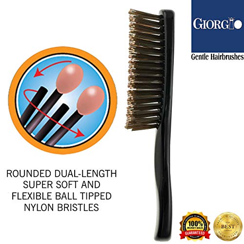 Giorgio Gio1Blk Black 7.75 Inch Gentle Touch Detangler Hair Brush For Men Women And Kids. Soft Bristles For Sensitive Scalp. Wet And Dry For All Hair Types. Scalp Massager Brush Stimulate Hair Growth #TOP1