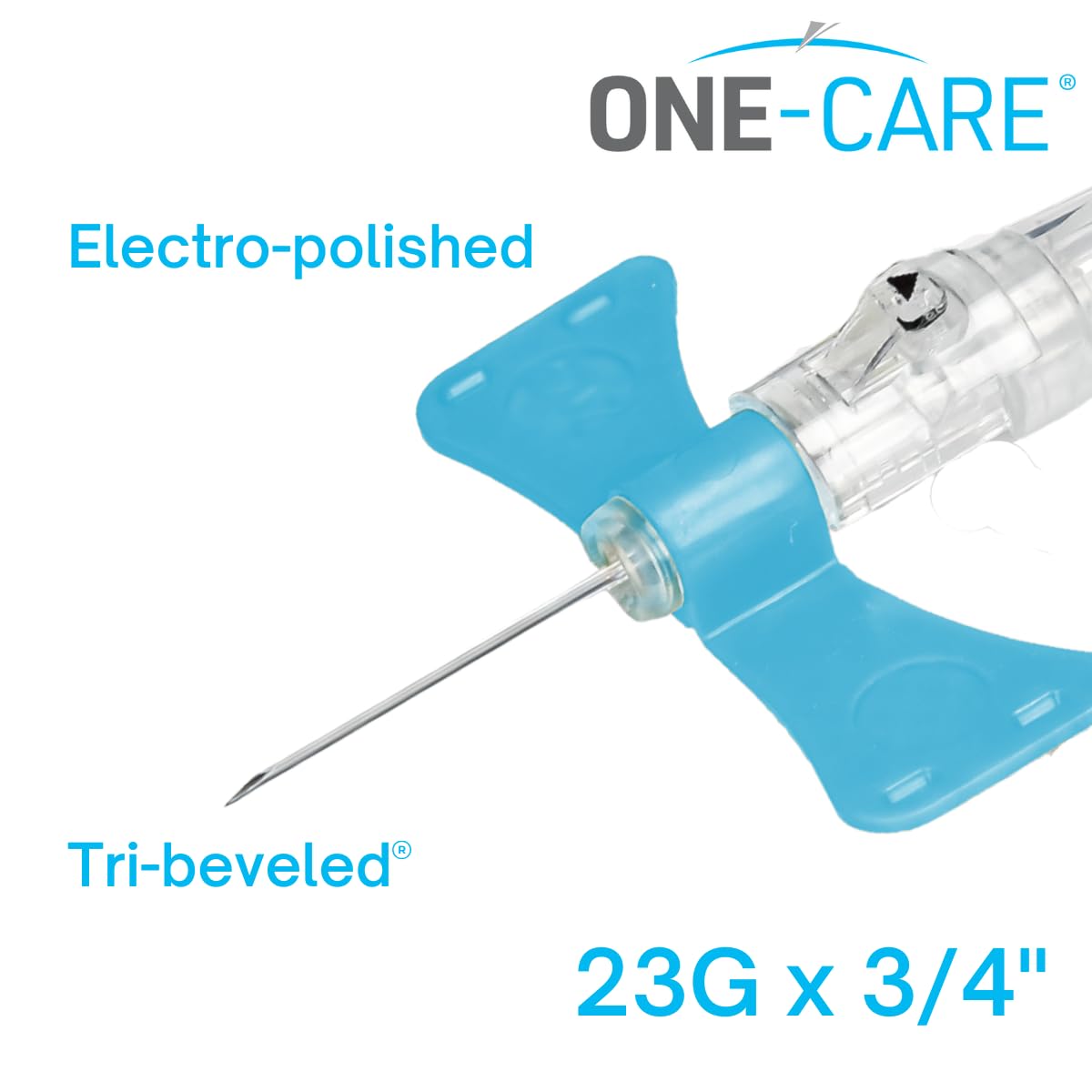 ONE-CARE Pulsante 23G x 0,75", tubo da 30,5 cm, adattatore Luer, auto-retract, 50 pezzi, REF 5071
