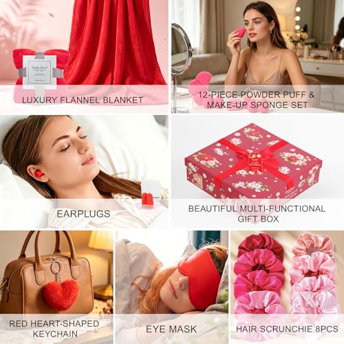 Image of 35Pc Birthday Gift for Women, Cherry Blossom Rose Bath and Body Basket Gift | Spa Gift Basket, Face Skin Care Kit, Home Spa Self Care, Lip Gloss, Birthday, Christmas, Mother, Bridal Shower, Anniversary