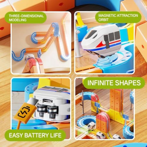 Image of Electric Train Track Set for Kids 3D Magic Flexible Race Track, Gravity-Defying Electric Train Building Blocks, Modular Educational STEM Toy for Boys & Girls (51)