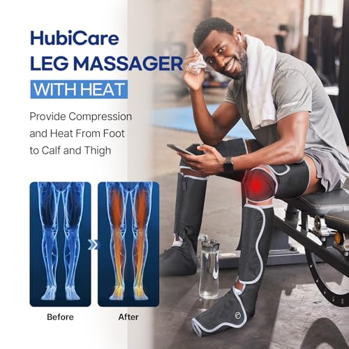 HubiCare Leg Massager Air Compression Leg Massager with Heat and Vibration for Circulation and Pain Relief, 6 Modes with 3 Intensities, Reduce Swelling, Muscles Relaxation