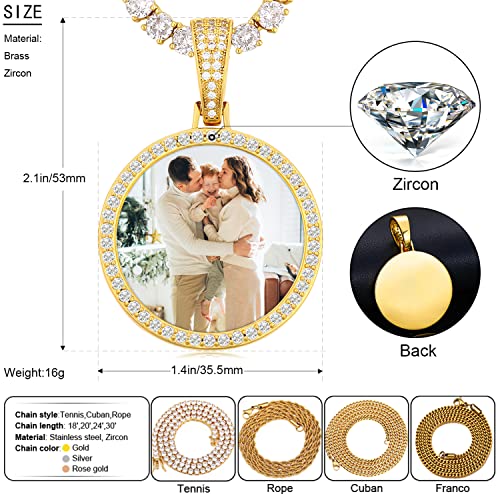 TUHE Custom Picture Necklace Personalized Photo Pendant Gold Silver Memory Customized Picture Chains For Men Women Hip Hop Iced Out Engraved Name Necklaces Medallion Rip Chain