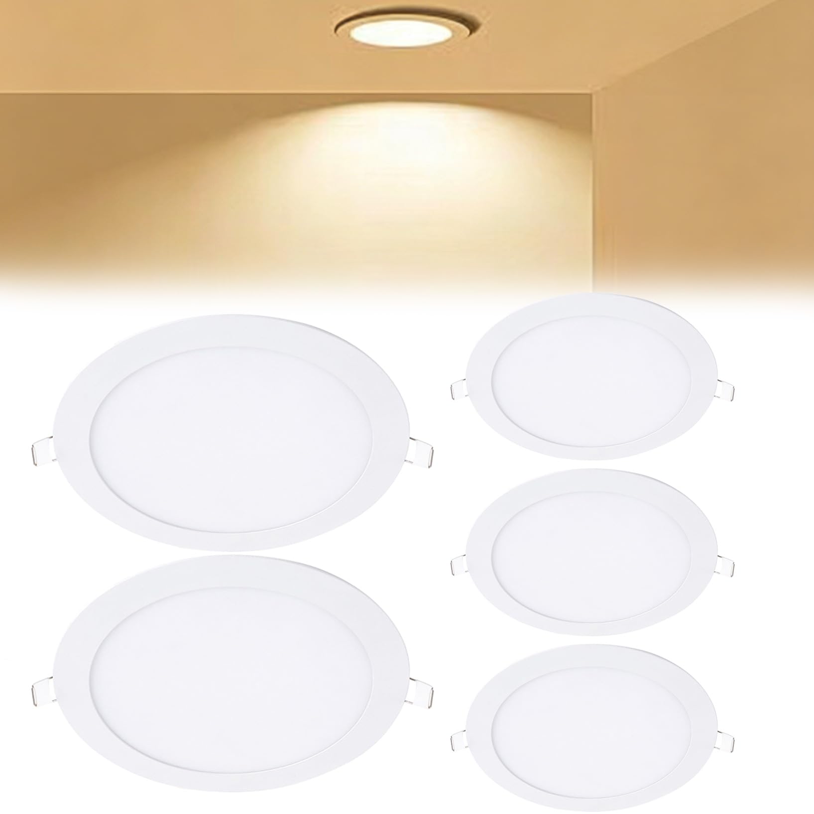 VOGHMOLD 9W Ultra Slim LED Downlight 6 inch, 3000K Recessed Ceiling Light, Cut Φ130-140mm, AC85-265V Flush Mount Spotlights Aluminum Round Panel Lights for Office Hallway, 5 Pack