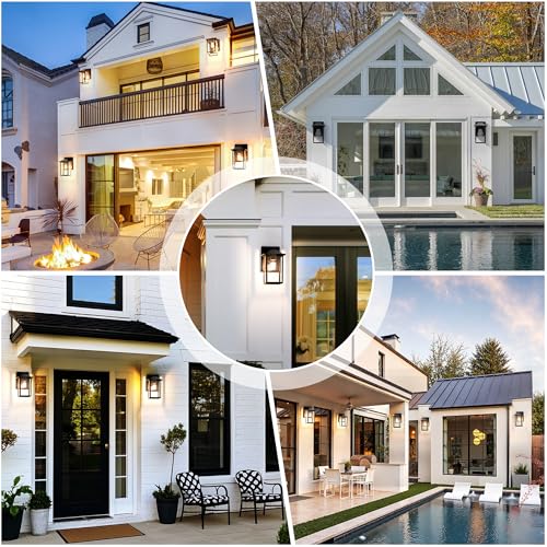 Image of MATAMEYE Outdoor Wall Light Fixture, Exterior Waterproof Porch Lighting | Large Black Patio Wall Lantern, Anti-Rust, Clear Glass, E26 Socket, Wall Mount Sconce Lighting, Outside Front Door Light