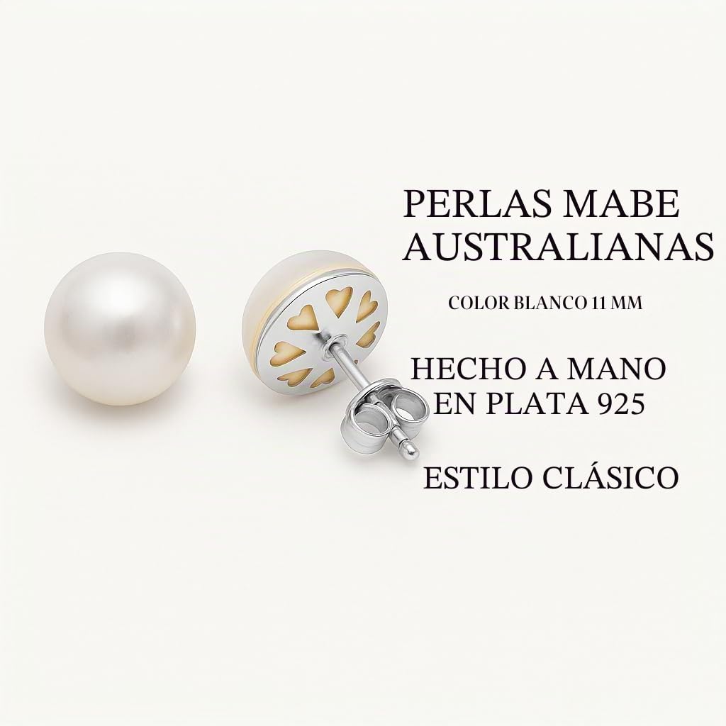 Pendientes de Perlas Cultivadas Mabe Australianas, Plata 925, Diseño Grande con Detalles Calados