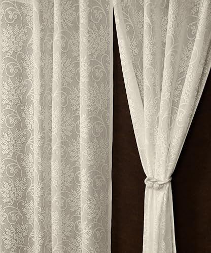 Image of Fabrilia Floral Net Semi Sheer Grommet Curtains for Living Room /Bedroom, 7 feet Door, Cream, Set of 2