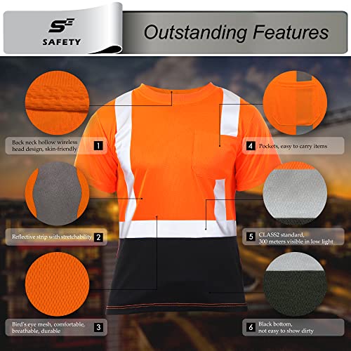 sesafety Hi Visibility Shirts for Men, Safety Shirts with Reflective Strips Class 2, Hi Vis Construction Work Shirt with Pocket Orange 4XL - Image 3