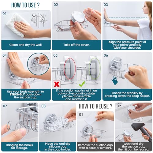 Image of TAILI Soap Dish, Bar Soap Holder Suction Cup, Stainless Steel Sponge Holder