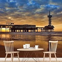 Wall Mural Sunset Sunrise Background Nature Scenery Removable Self-Adhesive Wallpaper Wall Decoration for Bedroom Living Room - 66x96 inches