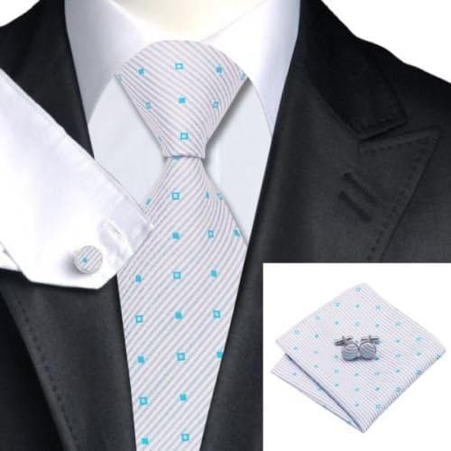 Allan Collection :New Classic 100% Silk Necktie, Handkerchief and Cufflinks Set - Pajamas