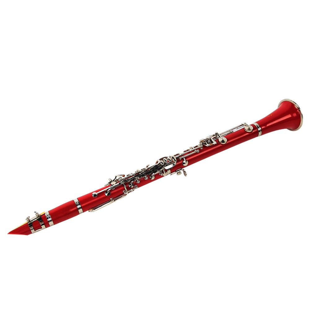 Clarinete de Tubo de baquelita BB 17 Teclas Clarinete con Juego de Botones de niquelado(Rojo; # 1) Instrumento de Viento