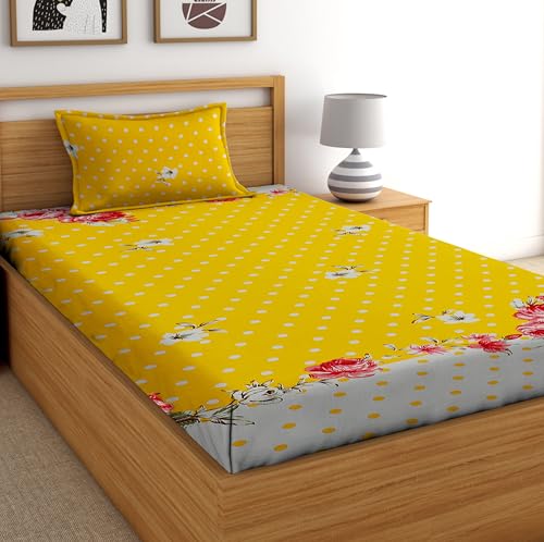 Image of DECORUM Glace Cotton All Around Elastic Fitted Single Bedsheet (72 inchx48 inch) with 1 Pillow Cover | Soft, Smooth & Wrinkle-Free Fabric | Fits Up to 6 inch Mattress | 200-220 TC