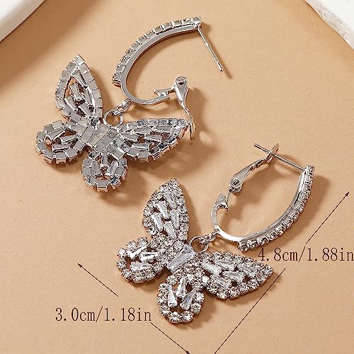 Butterfly Dangling Earrings Crystal Rhinestone CZ Drop Earrings For Women, 14K Gold/White Gold Plated Earrings Hypoallergenic Nickel Free Cute Charms Dangling Earring Dainty Birthday Jewelry Gift3