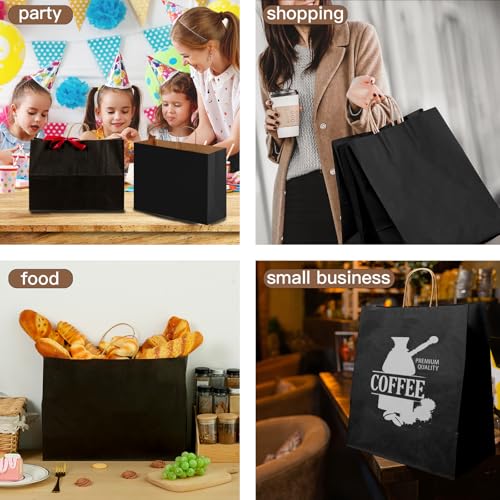 OUTUXED 110pcs 16x6x12 Inch Black Paper Bags with Handles, Kraft Large Paper Gift Bags Bulk for Shopping, Birthday, Wedding, Merchandise, Business and Party - Thumbnail 7