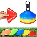 TLGREEN 50 PCS Fussball Hütchen Set, Markierungshütchen Sport Hütchen Markierungskegel,Trainingszubehör Markierungsscheiben für Fußball Riemenscheiben…