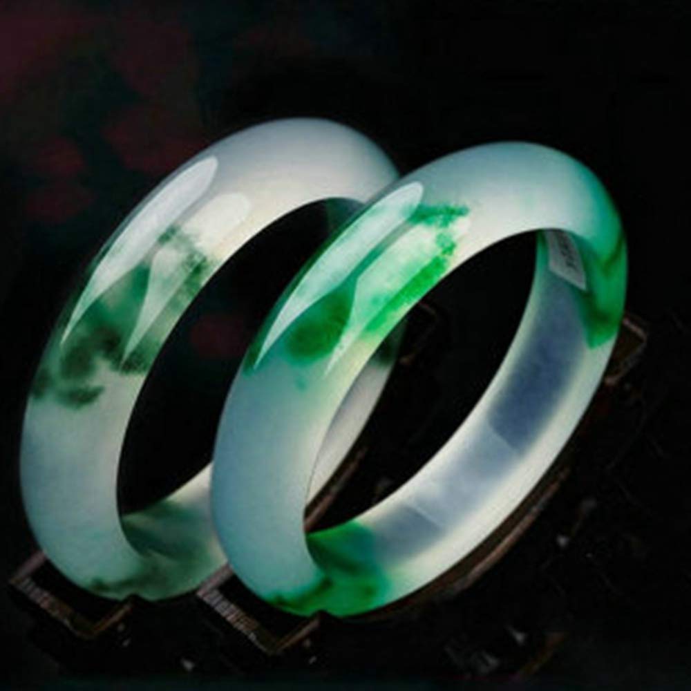 Braccialetto da Donna in Giada, Bracciale da Donna, Bracciale in Giada Verde Naturale con Fiori galleggianti, Bracciale in Giada quarzite, Bracciale in Giada di Bellezza fine, 61 mm(58mm