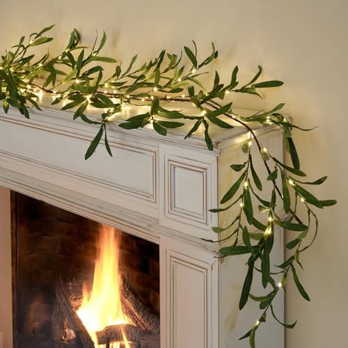 Nicedepot 6FT Olive Garland with Lights with Timer Prelit Garland Fairy Lights Christmas Garland for...