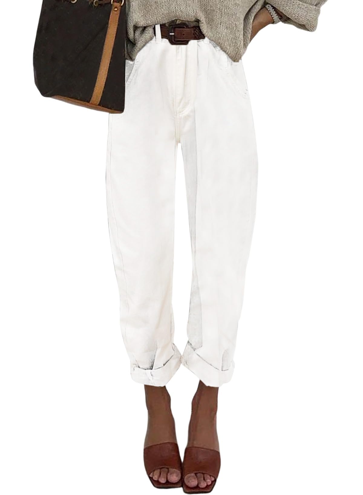 Astylish Women's High Waisted Baggy Jeans Boyfriend Cropped Loose Denim Pants